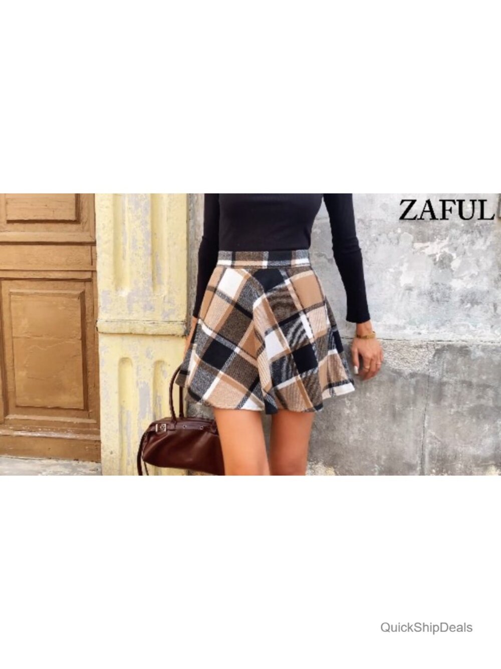 Plaid Print High Waisted A-Line Mini Skirt Flared - Picture 6 of 6